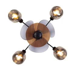 Plafonnier avec ventilateur 'FUMOSO', en noir, brun et naturel, pour E27 , D: 51 cm