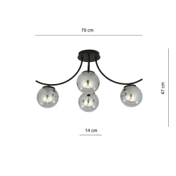 Plafonnier BOSTON 4 BLACK/GRAFIT, Emibig Lighting, Fabriqué en EU