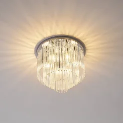 Plafonnier chic chromé en verre cascade de pampille transparentes - Sandrilla
