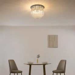 Plafonnier chic chromé en verre cascade de pampille transparentes - Sandrilla