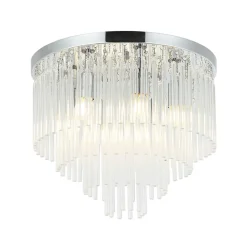 Plafonnier chic chromé en verre cascade de pampille transparentes - Sandrilla