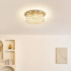 Plafonnier chic doré multi pampille transparentes 62 cm - Sandrilla