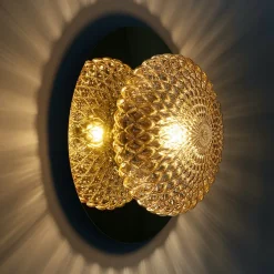 Plafonnier chic ou applique en métal doré et verre ambré graphique - Matera