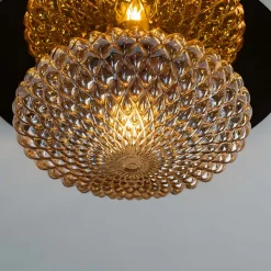 Plafonnier chic ou applique en métal doré et verre ambré graphique - Matera