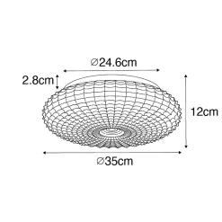 Plafonnier classique noir avec verre fumé 35 cm IP44 - Nohmi