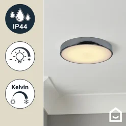 Plafonnier de salle de bain Wapta LED intégrée 1200lm 12W IP44 Ø28,3cm blanc froid & blanc chaud GoodHome noir brillant