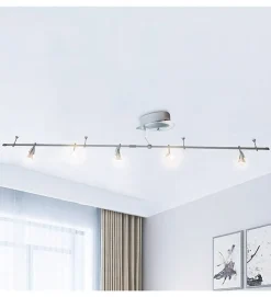 Plafonnier deformable 5 spots orientables inclinables compatible LED 35w acier brosse