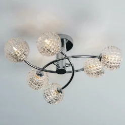 Plafonnier design à 6 sphères transparentes aux motifs graphiques - Salvati