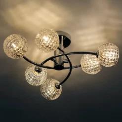 Plafonnier design à 6 sphères transparentes aux motifs graphiques - Salvati