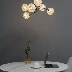 Plafonnier design à 6 sphères transparentes aux motifs graphiques - Salvati