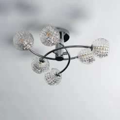 Plafonnier design à 6 sphères transparentes aux motifs graphiques - Salvati