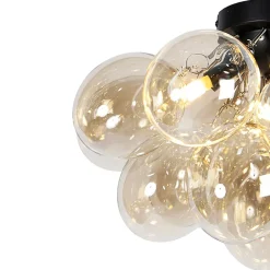 Plafonnier design noir avec verre ambré 4 lumières - Uvas