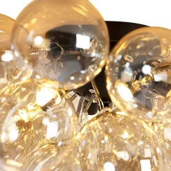 Plafonnier design noir avec verre ambre 6 lumières - Uvas
