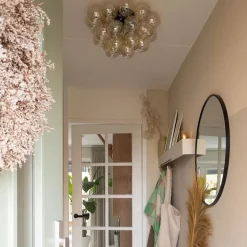 Plafonnier design noir avec verre ambre 6 lumières - Uvas