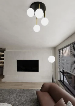 Plafonnier DOLCE 4 BL OPAL, Emibig Lighting, Fabriqué en EU