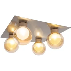 Plafonnier DONIKA quatre lampes 40 x 40 cm style moderne métal verre finition acier douille G9 hauteur 16 cm