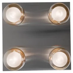 Plafonnier DONIKA quatre lampes 40 x 40 cm style moderne métal verre finition acier douille G9 hauteur 16 cm
