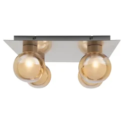 Plafonnier DONIKA quatre lampes 40 x 40 cm style moderne métal verre finition acier douille G9 hauteur 16 cm