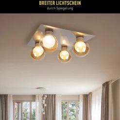 Plafonnier DONIKA quatre lampes 40 x 40 cm style moderne métal verre finition acier douille G9 hauteur 16 cm