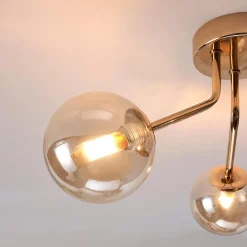 Plafonnier doré à 3 sphères en verre ambré - Ottavia