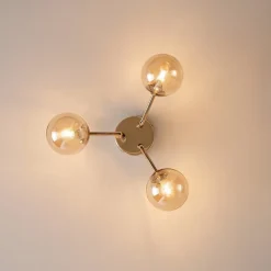 Plafonnier doré à 3 sphères en verre ambré - Ottavia