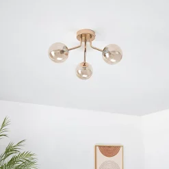 Plafonnier doré à 3 sphères en verre ambré - Ottavia