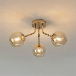 Plafonnier doré à 3 sphères en verre ambré - Ottavia