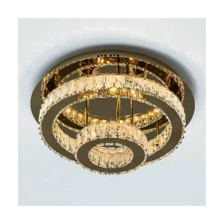Plafonnier doré led cristal 2 cercles design - Diez
