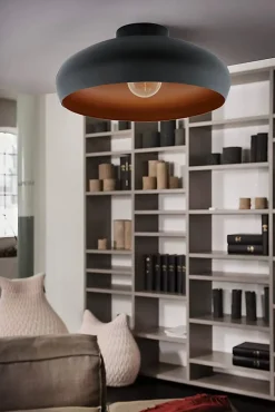 Plafonnier E27 60W Eglo Mogano noir H.17 x Ø40 cm