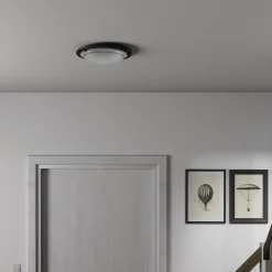 Plafonnier E27 42W GoodHome Hubaa noir mat H.8 x Ø29 cm