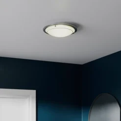 Plafonnier E27 42W GoodHome Hubaa brillant chrome effet givré H.8 x Ø29 cm