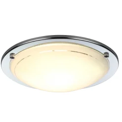 Plafonnier E27 42W GoodHome Hubaa brillant chrome effet givré H.8 x Ø29 cm