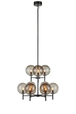 Plafonnier E14, 9x20W max., IP20, noir et verre fumé - Markslöjd - Crown