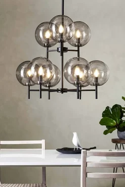 Plafonnier E14, 9x20W max., IP20, noir et verre fumé - Markslöjd - Crown