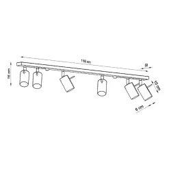 Plafonnier en acier 6 ampoules 3000K - 118x6x16cm Sollux