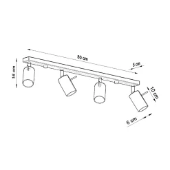 Plafonnier en acier 4 ampoules 3000K - 80x6x16cm Sollux