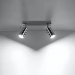 Plafonnier en acier 2 ampoules 4000K - 30x6x16cm Sollux