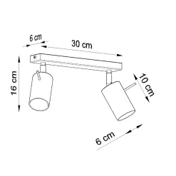 Plafonnier en acier 2 ampoules 4000K - 30x6x16cm Sollux