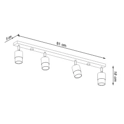 Plafonnier en acier 4 ampoules 4000K - 81x5x18cm Sollux