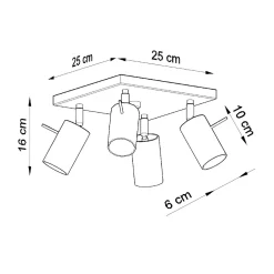 Plafonnier en acier 4 ampoules 4000K - 25x25x16cm Sollux
