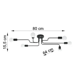Plafonnier en acier 6 lampes 80x64x15.5cm Sollux