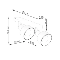 Plafonnier en acier 2 lampes 47x24x18.5cm Sollux