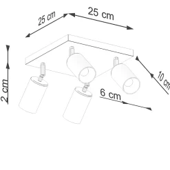 Plafonnier en acier 4 lampes 25x25x19cm Sollux
