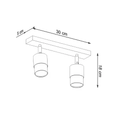 Plafonnier en acier 2 lampes 30x5x18cm Sollux