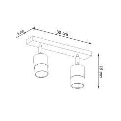 Plafonnier en acier 2 lampes 30x5x18cm Sollux