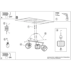 Plafonnier en acier 3 lampes 48x17x19cm Sollux
