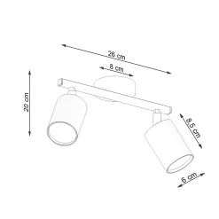 Plafonnier en acier 2 lampes 26x8x20cm Sollux
