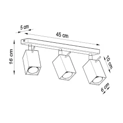 Plafonnier en acier 3 lampes 45x6x16cm Sollux