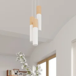 Plafonnier en acier/bois 1 lampes 6x6x30cm Sollux