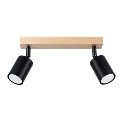 Plafonnier en acier/bois 2 lampes 46x30x17.5cm Sollux